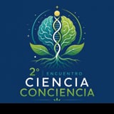 Logo for 2nd Science and Consciousness Meeting featuring stylized brain with DNA helix and plant roots on dark blue background